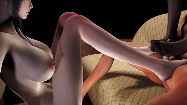 3D, super heißer dreier-fetisch- footjob-sex mit großem schwanz